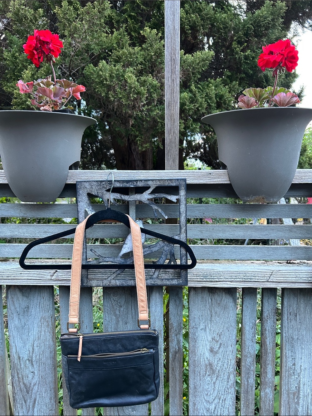 margot Black leather Crossbody Bag with Tan Strap